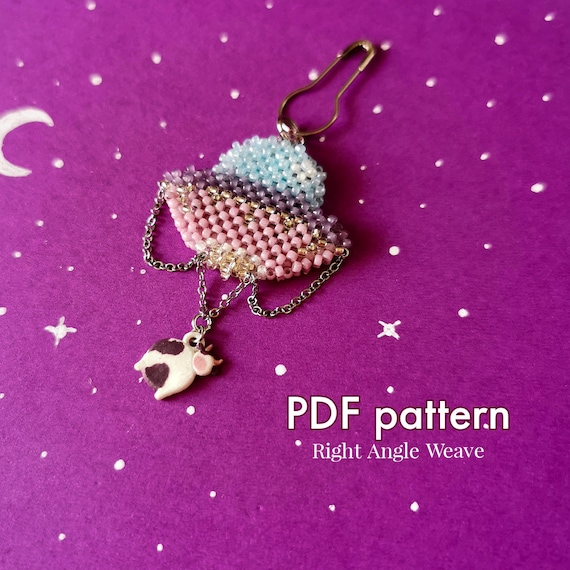 Preview of Pendant UFO | seed bead beading pattern RAW Right angle weave beaded ufo TOHO beads Instant Download by BeadPatternShop