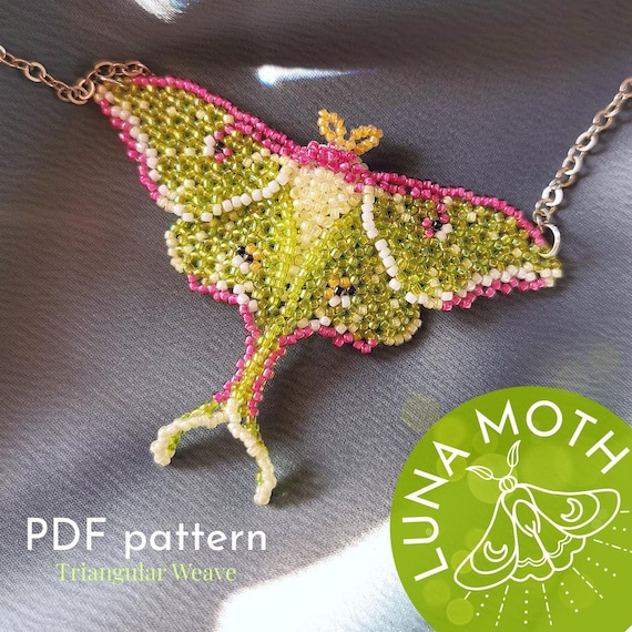 Preview of Pendant Luna Moth | beaded jewelry | seed bead | beading pattern triangular weave | beaded butterfly | beaded moth | TOHO beads by BeadPatternShop