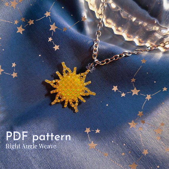 Preview of Pendant Sun | seed bead beading pattern RAW Right angle weave beaded Sun TOHO beads Instant Download by BeadPatternShop