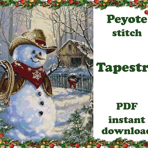 Pupazzo di neve 6 / Motivo artistico da parete Peyote / Arazzo con perline / Motivo con perline per Miyuki Delica / Download istantaneo PDF