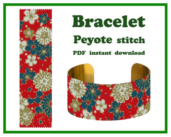 Preview of Japanese Ornament Bracelet | Peyote pattern Beading Peyote Stitch Beadwork pattern Bracelet Peyote cuff pattern Peyote Bead Pattern PDF by BeadPatternShop