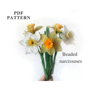 French Beaded Flowers pattern | Beaded Daffodils | Seed bead patterns | Beading tutorial