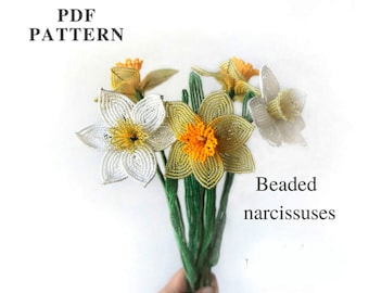 French Beaded Flowers pattern | Beaded Daffodils | Seed bead patterns | Beading tutorial