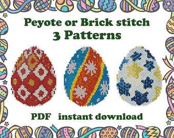 3 modelli di uova di perline piatte n. 13, 14, 15. Modello di uova di Pasqua per punto Brick o Peyote per Miyuki Delica. Download immediato