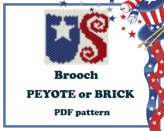 Preview of 4th July #18, Brooch Pattern, Peyote stitch, Brick Beading, Bead Pattern Miyuki Delica by BeadPatternShop