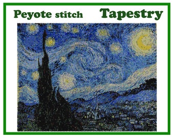 The Starry Night | Wall Art Pattern Peyote | Beading Tapestry | Bead Pattern for Miyuki Delica | PDF Instant Download