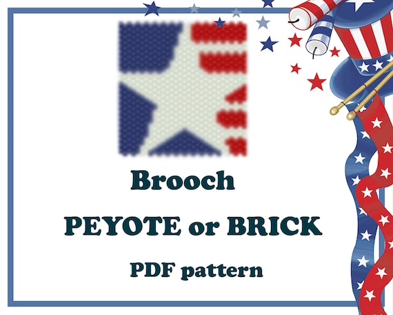Preview of 4th July #17, Brooch Pattern, Peyote stitch, Brick Beading, Bead Pattern Miyuki Delica by BeadPatternShop
