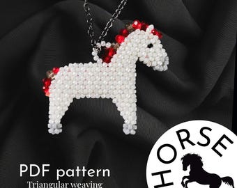 Colgante de caballo, joyería con cuentas, cuentas de semillas, patrón de cuentas con tejido triangular, caballo con cuentas, cuentas TOHO, descarga instantánea
