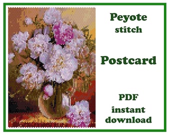 Flowers #8 Peyote Stitch Postcard Pattern. Vintage floral beadwork PDF download