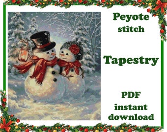Snowman 3 | Wall Art Pattern Peyote | Beading Tapestry | Bead Pattern for Miyuki Delica | PDF Instant Download