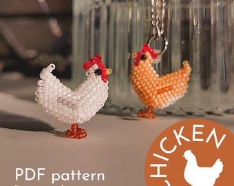 Pendant Chicken: beaded jewelry. Beaded Chicken. Seed bead. Beading pattern for TOHO beads (peyote weave). Instant Download