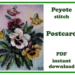 Fleurs de cartes postales perlées 2 | Grand motif Peyotl | Carte postale vintage perlée | Art mural perlé | Tapisserie perlée | Patron de perles Peyotl PDF