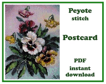 Beaded Postcard Flowers 2 | Large Peyote pattern | Beaded Vintage Postcard | Beading Wall Art | Beadwork Tapestry | Peyote Bead Pattern PDF