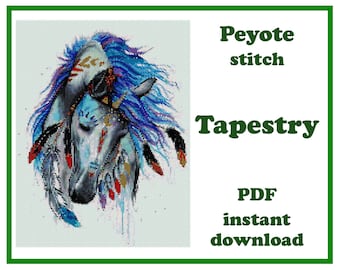 American Indian Horse 3 | Large Peyote pattern | Beading Wall Art | Peyote Stitch | Beadwork Tapestry | Peyote Bead Pattern PDF