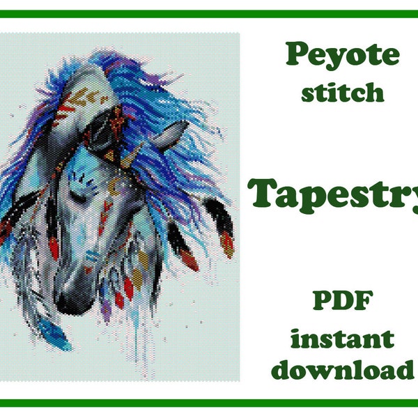 American Indian Horse 3 | Large Peyote pattern | Beading Wall Art | Peyote Stitch | Beadwork Tapestry | Peyote Bead Pattern PDF