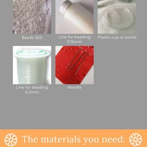 Materials needed for Luna Moth beading pattern: beads size 15/0, beading thread, needle, and plastic form (not included)