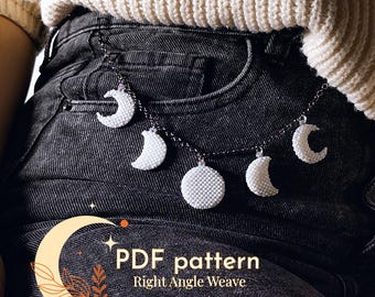 Colgantes Fases lunares 3 en 1 / joyería con cuentas / cuentas de semillas / patrón de cuentas / tejido en ángulo recto / Fases lunares con cuentas 3 en 1 / cuentas TOHO