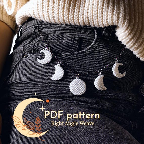Preview of Pendants Moon phases 3 in 1 | beaded jewelry | seed bead | beading pattern | right angle weave | beaded Moon phases 3 in 1 | TOHO beads by BeadPatternShop
