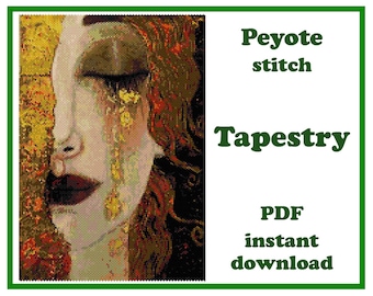 Golden Tears by Klimt (Anne-Marie Zilberman) | Wall Art Pattern Peyote | Beading Tapestry | Bead Pattern for Miyuki Delica, Instant Download