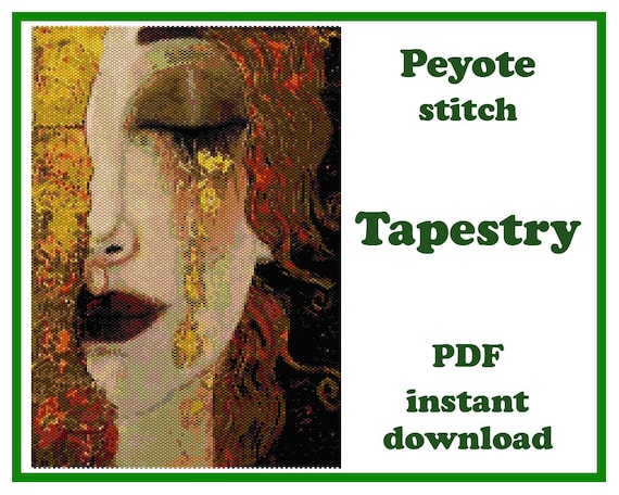Preview of Golden Tears by Klimt (Anne-Marie Zilberman) | Wall Art Pattern Peyote | Beading Tapestry | Bead Pattern for Miyuki Delica, Instant Download by BeadPatternShop