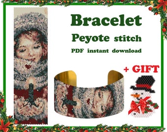 Fille de Noël | Bracelet Motif Perles Peyote Bracelet Manchette Motif Perles Miyuki Delica PDF Téléchargement Instantané