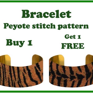 Kaufen Sie 1 und bekommen Sie 1 GRATIS: Tiger #1, Armband Muster, Peyote Perlen, Armband Manschette, Miyuki Delica Perlenmuster
