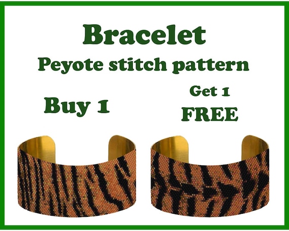 Preview of Buy 1 Get 1 FREE: Tiger #1, Bracelet Pattern, Peyote Beading, Bracelet Cuff, Bead Pattern Miyuki Delica by BeadPatternShop