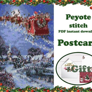 Weihnachtspostkarte 12 | Peyote Muster | Vintage Postkarte mit Perlen | Perlenstickerei | Perlenstickerei | Peyote Bead Muster PDF