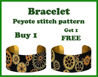 Buy 1 Get 1 FREE | Steampunk 1 | Bracelet Pattern Peyote Beading Bracelet Cuff Bead Pattern Miyuki Delica PDF Instant Download