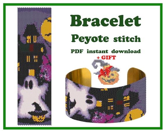 Preview of Halloween #3, Peyote pattern, Halloween gift, Beading Peyote Stitch, Beadwork pattern, Cuff bracelet, Bead Pattern PDF by BeadPatternShop
