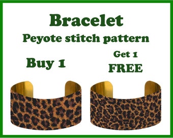 Diseño de pulsera Leopard Peyote. Brazalete con estampado animal para Miyuki Delica. Compra 1 y llévate 1 gratis (descarga en PDF).