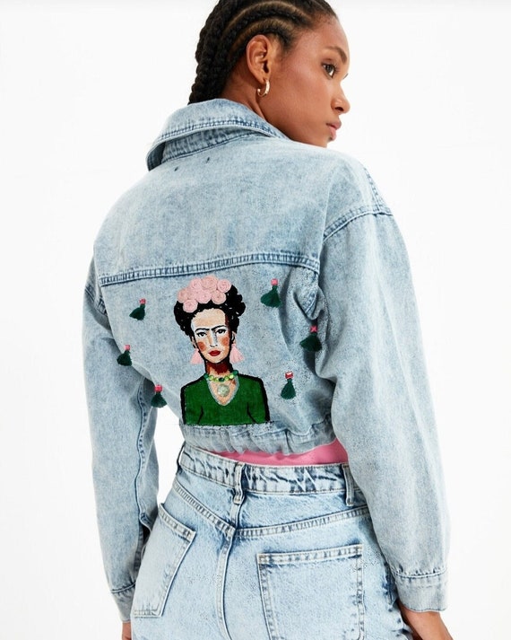 Frida Kahlo Denim Jacket Hand Embroidered Frida Kahlo Coat - Etsy