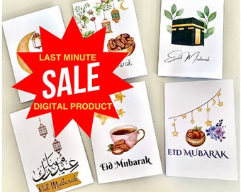 Set of 6 Eid Mubarak Cards Gift Cards Ramadan Eid Fest Digital Print Print Yourself