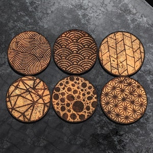 Set of Cork Coasters, Engraved Geometric Pattern, 6 pcs. zdjęcie 1