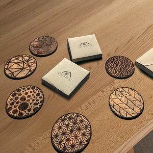 Set of Cork Coasters, Engraved Geometric Pattern, 6 pcs. zdjęcie 5
