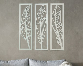 Feathers - Wooden Wall Decor (The Set of 3 Panels)