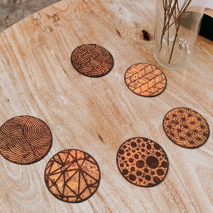 Set of Cork Coasters, Engraved Geometric Pattern, 6 pcs. zdjęcie 2