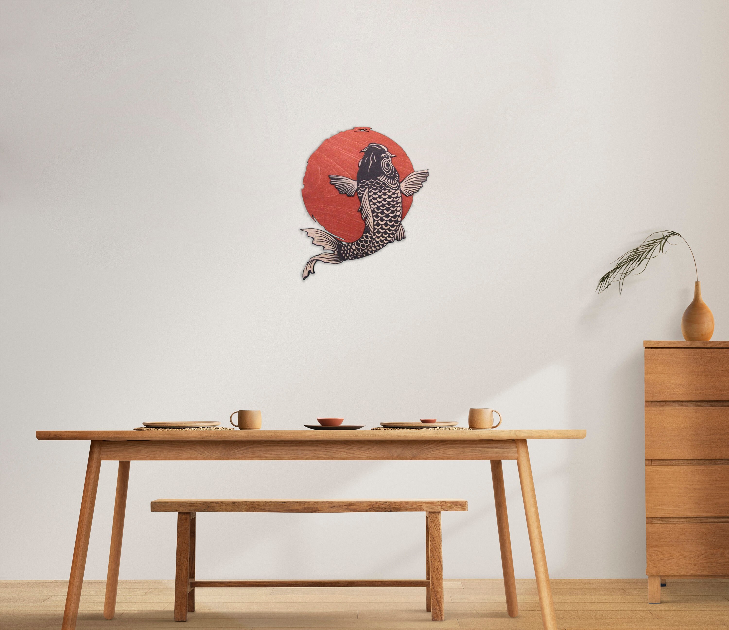 Minimalistic Koi Carp Wall Art Wooden Japanese Modern Design Etsy