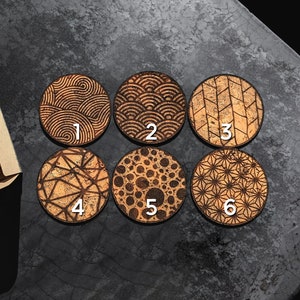 Set of Cork Coasters, Engraved Geometric Pattern, 6 pcs. zdjęcie 7