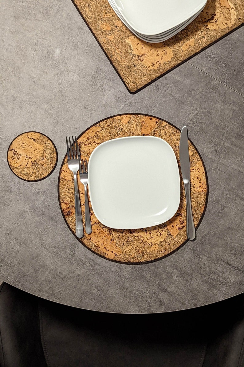 Round Cork Placemats and Coasters Set 4 4 or 6 6 Etsy
