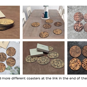 Set of Cork Coasters, Engraved Geometric Pattern, 6 pcs. zdjęcie 6