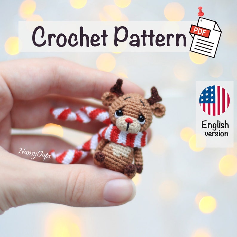 Crochet Reindeer pattern Christmas amigurumi easy Deer pattern by NansyOops festive animal miniature image 1