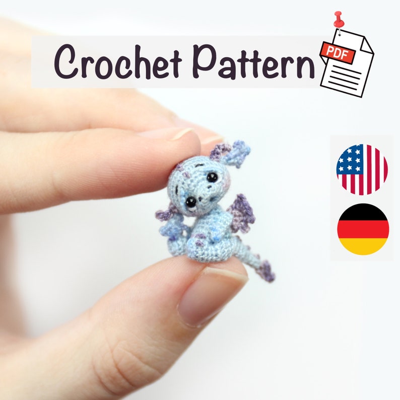 Crochet pattern DRAGON amigurumi pdf tutorial amigurumi dragon pattern by NansyOops fantasy animal miniature image 1