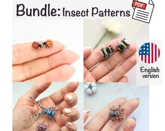 Bundle of Crochet Patterns: Insect patterns - ladybug, bumblebee, beetles, and tarantula, amigurumi patterns by NansyOops