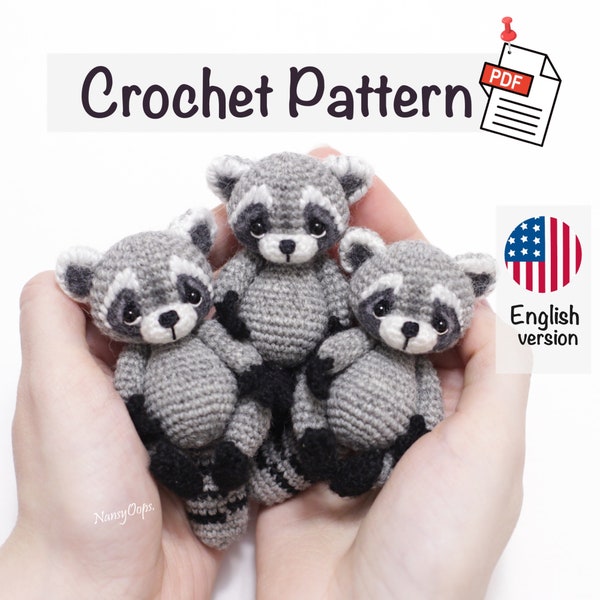 Crochet pattern Raccoon amigurumi pattern by NansyOops pdf tutorial