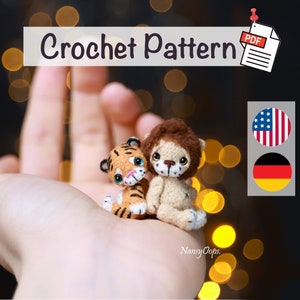 Crochet pattern Lion & Tiger amigurumi pattern - create your own miniature cats! Pdf tutorial by NansyOops