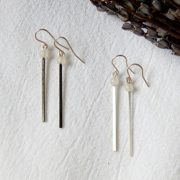 Silver niello earrings with rose quartz bead