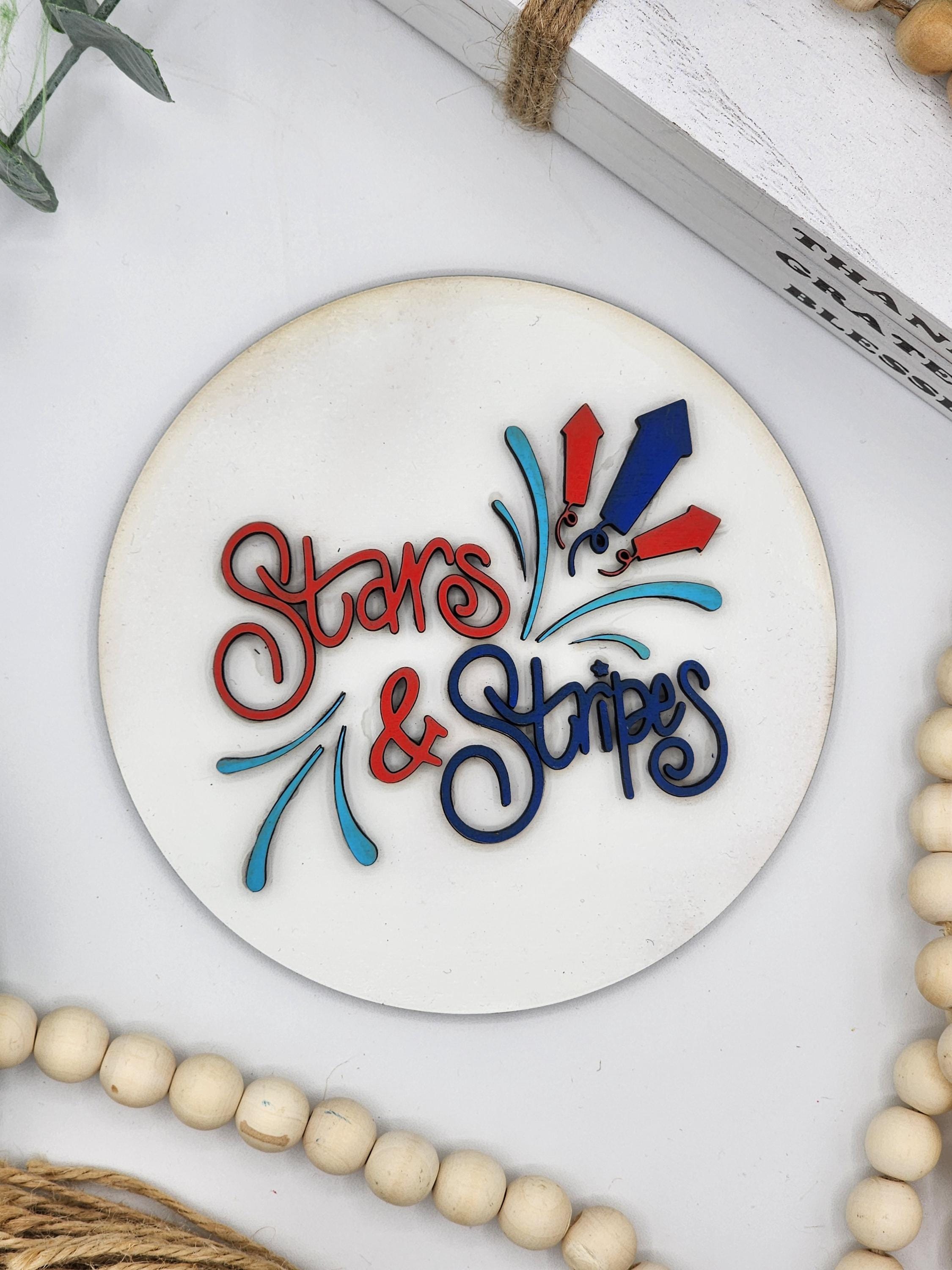 7月4日の星条旗の丸型インサート：赤、白、青の夏の装飾 - Etsy 日本