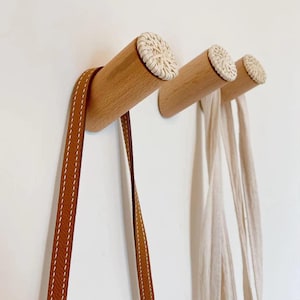 3 crochets muraux en bois de rotin, crochet en bois pour chapeaux, écharpes, sacs, organisateur de cintres (30 mm x 60 mm, ivoire)