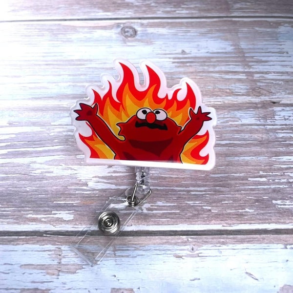 Funny Meme Badge Reel Retractable Hellmo Fire Flame